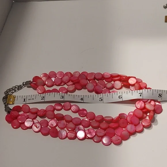 Fun rainbow bead statement necklace & Bright Pink Iridescent Layering Necklace - Picture 11 of 11